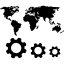 World map and gears symbols