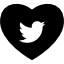 Heart with social media logo of Twitter